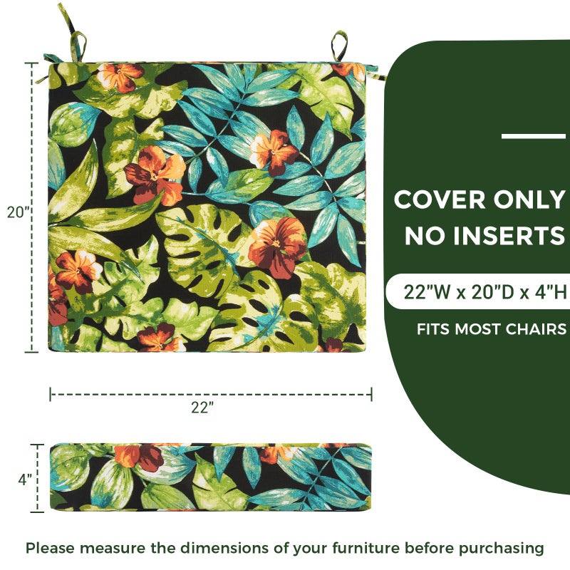 IN4 Care Patio Cushion Covers with Ties, 2 Pack, Outdoor Water Resistant Deep Seat Chair Cushion Slipcover 22x20x4 Inch for Garden Couch Sofa (Replacement Cover Only)-Tropical Green Leaves - Image 4